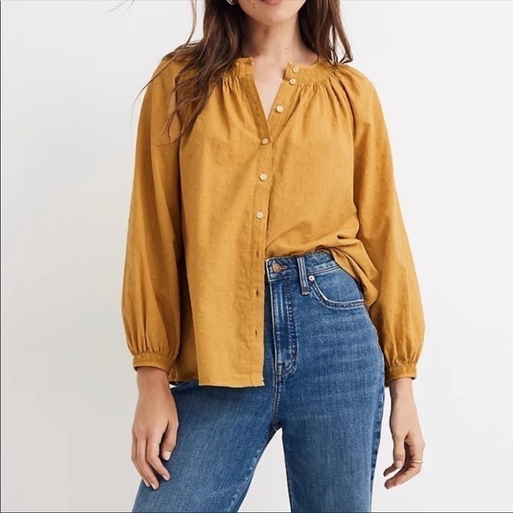 Madewell Tops - Madewell smocked neck floral embroidered long sleeve top